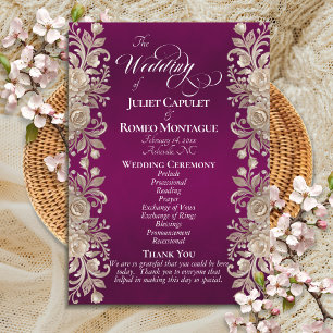 Rose Border on Plum - Wedding Program