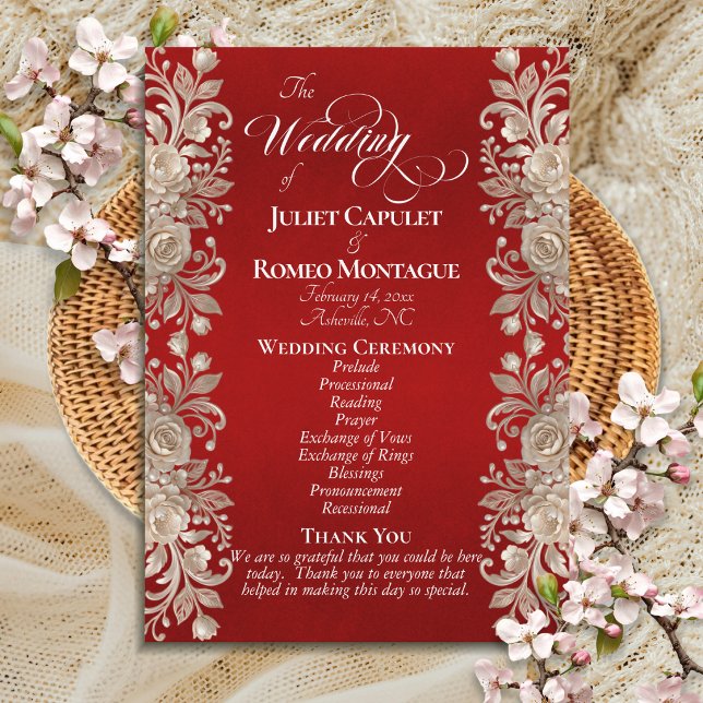Rose Border on Red - Wedding Program (Creator Uploaded)