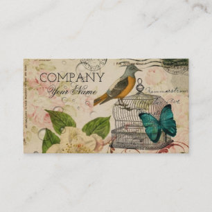 rose botanical birdcage french bird shabby chic business card