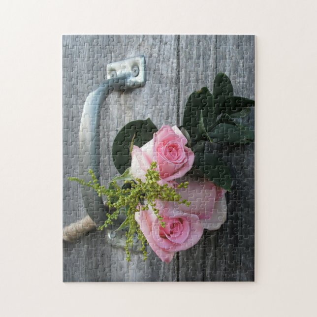 Rose Bouquet Barn Wood Rustic Floral Photography Jigsaw Puzzle (Vertical)
