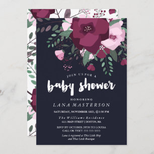 Rose Bouquet Dark Blue Baby Shower Invitation