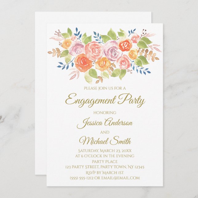 Rose Bouquet Engagement Party Card (Front/Back)
