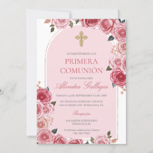 Rose bouquet first communion   invitation