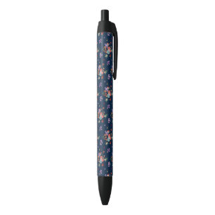 Rose Bouquet Floral Pattern Black Ink Pen