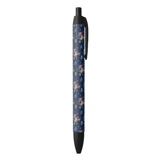 Rose Bouquet Floral Pattern Black Ink Pen (Bottom (Vertical))