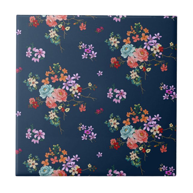 Rose Bouquet Floral Pattern Ceramic Tile (Front)