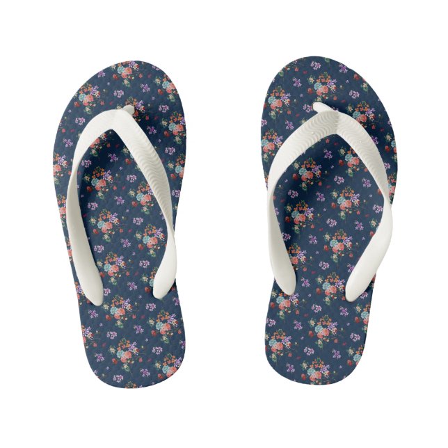 Rose Bouquet Floral Pattern Kid's Thongs (Footbed)