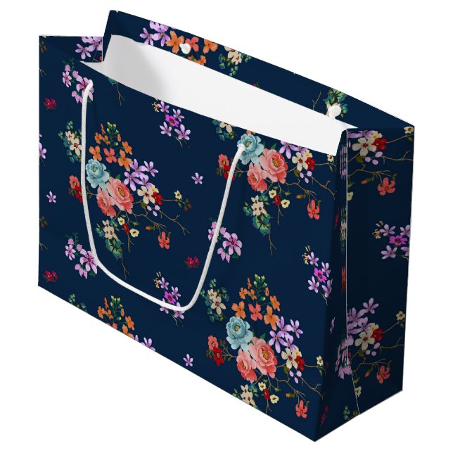 Rose Bouquet Floral Pattern Large Gift Bag (Front Angled)