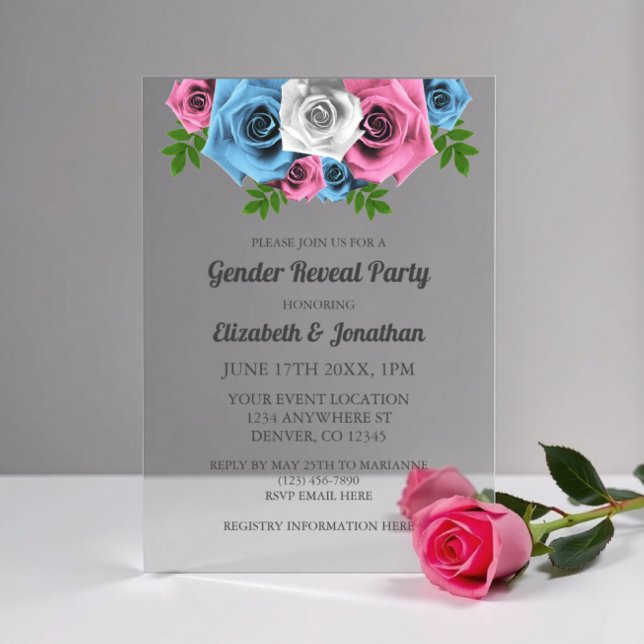 Rose Bouquet Gender Reveal Acrylic Invitations (Creator Uploaded)