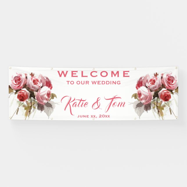 Rose Bouquet - Hanging Wedding Banner (Horizontal)