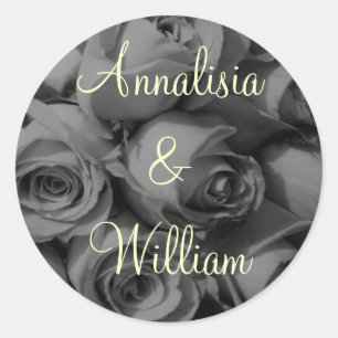 "Rose Bouquet In Black & White" (1) Classic Round Sticker