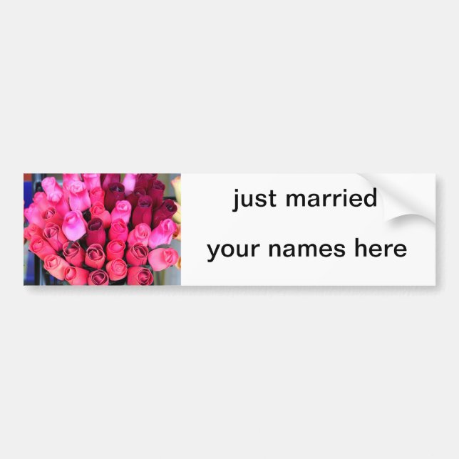 rose bouquet just married bumper sticker (Front)