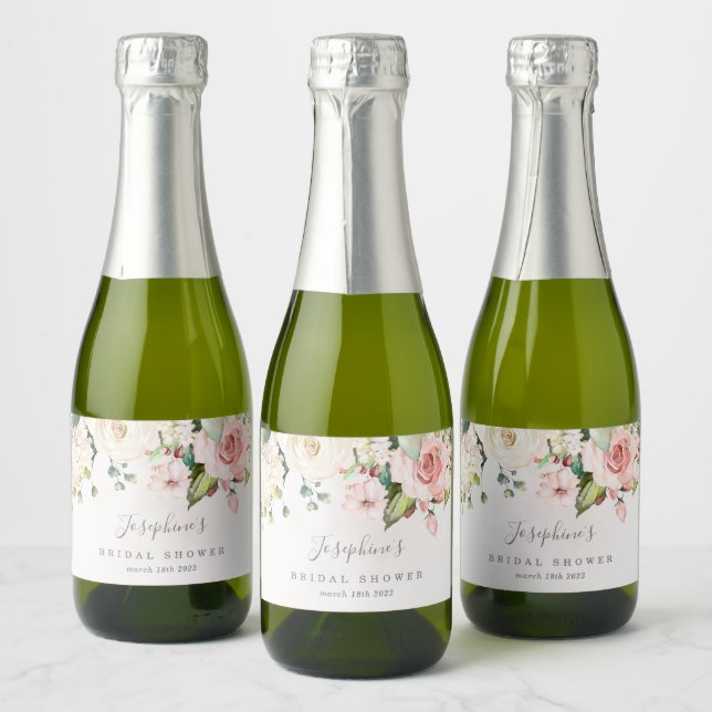 Rose Bouquet Mini Sparkling Wine Bottle Labels (Bottles)
