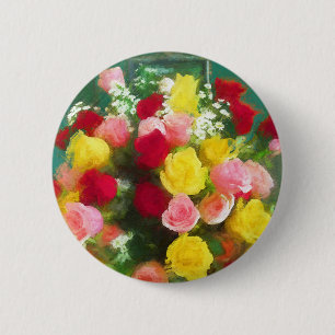 Rose Bouquet Painting - Cute Original Flower Art 6 Cm Round Badge