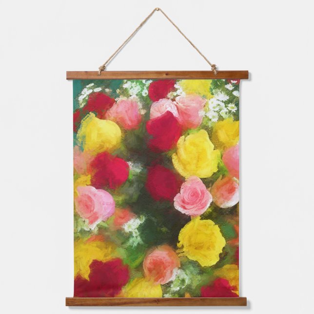 Rose Bouquet Painting - Cute Original Flower Art Hanging Tapestry (Front)