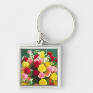 Rose Bouquet Painting - Cute Original Flower Art Key Ring
