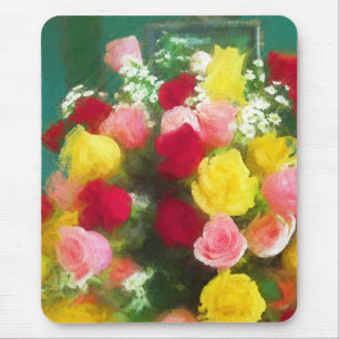 Rose Bouquet Painting - Cute Original Flower Art Mouse Pad