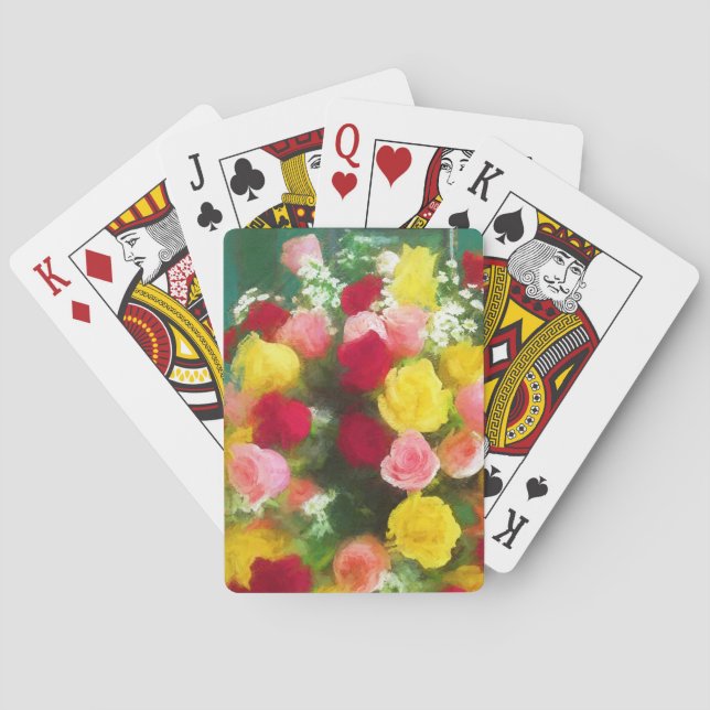 Rose Bouquet Painting - Cute Original Flower Art Playing Cards (Back)