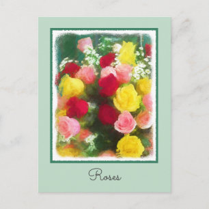 Rose Bouquet Painting - Cute Original Flower Art Postcard