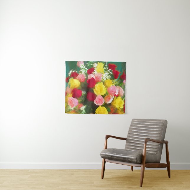 Rose Bouquet Painting - Cute Original Flower Art Tapestry (In Situ (Horizontal))