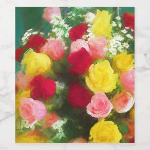 Rose Bouquet Painting - Cute Original Flower Art Wine Label