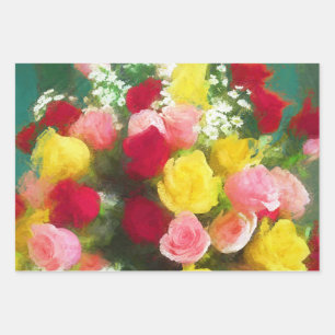 Rose Bouquet Painting - Cute Original Flower Art Wrapping Paper Sheet