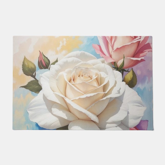 Rose Bouquet Painting Design Doormat (Front)