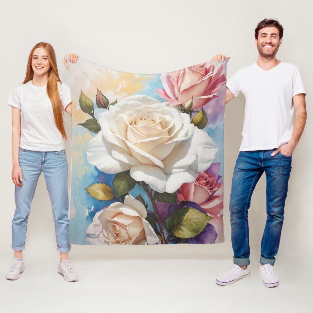 Rose Bouquet Painting Design Fleece Blanket (In Situ)