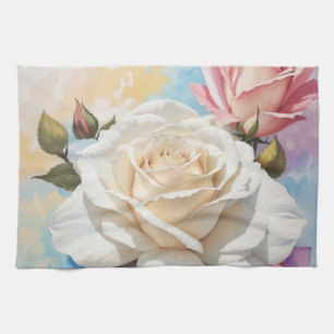 Rose Bouquet Painting Design Tea Towel