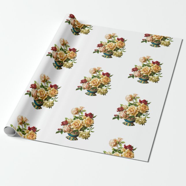 Rose Bouquet Pattern Vintage Elegant Wrapping Paper (Unrolled)