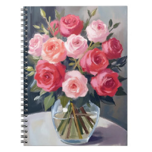 Rose Bouquet Red Floral Watercolor Painting Notebook