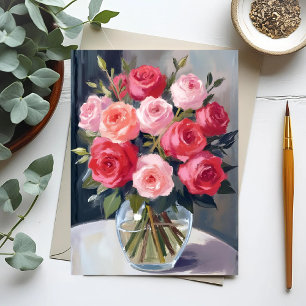 Rose Bouquet   Red Floral Watercolor Painting Postcard