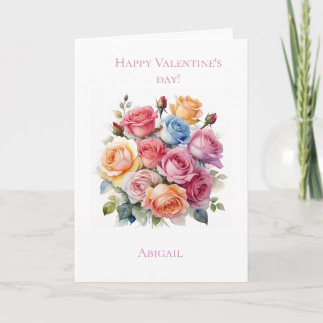 Rose bouquet Valentine's day card for her  (Front)