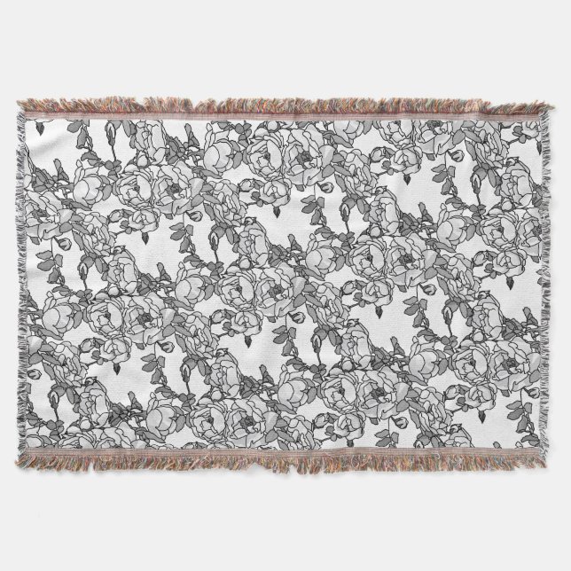 Rose Branch Grey Scale Throw Blanket (Front)