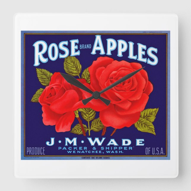 Rose Brand Apples Square Wall Clock (Front)