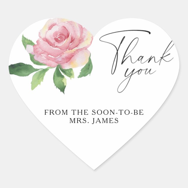 Rose - bridal shower thank you heart sticker (Front)