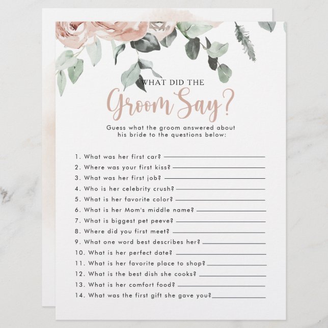 Rose Bridal Shower What did the Groom Say (Front/Back)