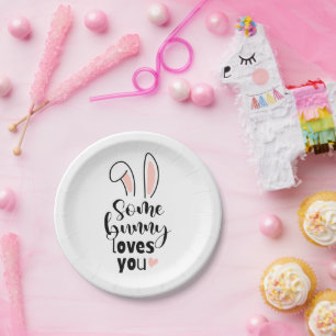 Rose Bunny Ears Some Bunny Loves You Easter Paper Plate