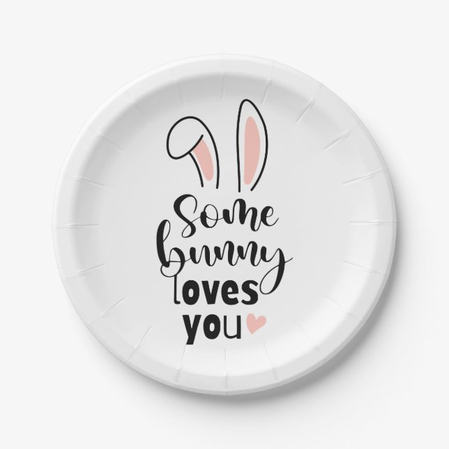 Rose Bunny Ears Some Bunny Loves You Easter Paper Plate (Front)