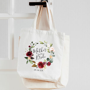 Rose Burgundy Floral Wreath Mother of the Bride Tote Bag