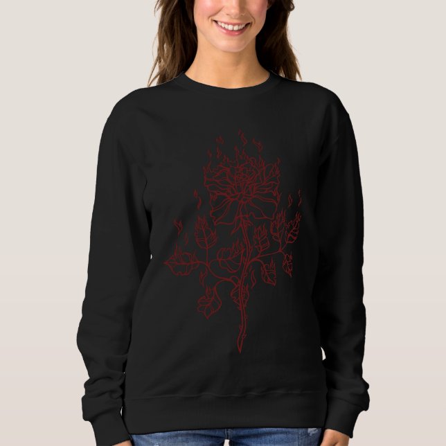 Rose Burning in Flame Emo E Girl Boy Y2K Alt Trad  Sweatshirt (Front)