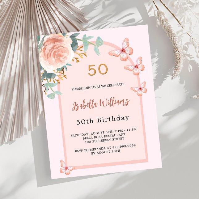 Rose butterflies floral arch Birthday invitation (Creator Uploaded)