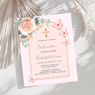 Rose butterflies floral Confirmation invitation