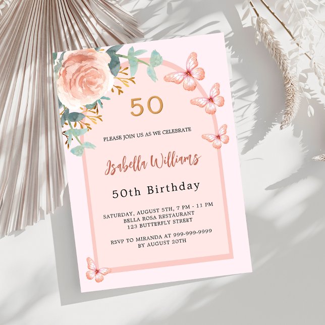Rose butterflies peach floral arch luxury Birthday Invitation (Creator Uploaded)