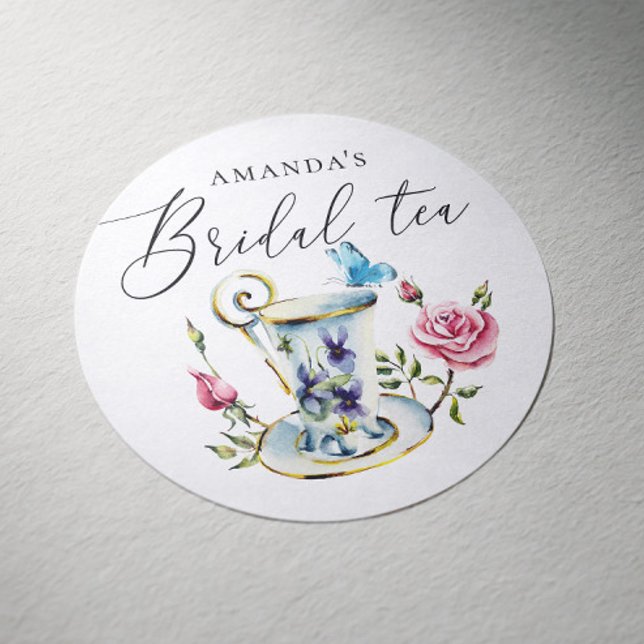 Rose & Butterfly Bridal Shower | Floral Tea Party Classic Round Sticker (Creator Uploaded)