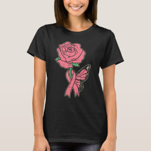 Rose Butterfly Pink Ribbon Cute Breast Cancer Awar T-Shirt