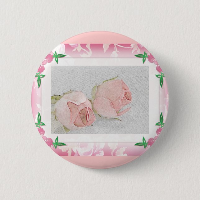 Rose Button...Wedding Favour 6 Cm Round Badge (Front)