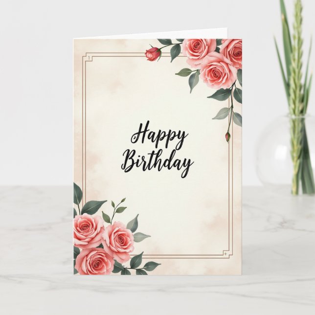Rose Calligraphy Birthday Card (Front)