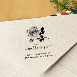 Rose Calligraphy Return Address Self-inking Stamp