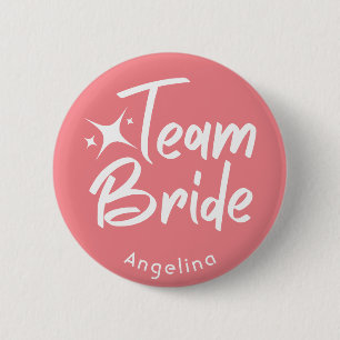 Rose Calligraphy Team Bride Personalised Button